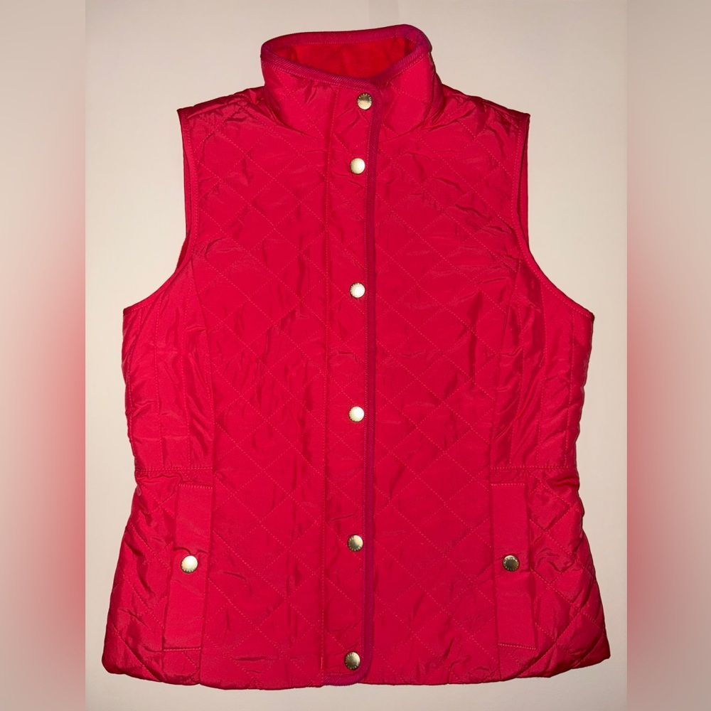 Talbots Petite Womens Vest Quilted Size P Magenta Fuchsia/ hot pink w/ Pockets